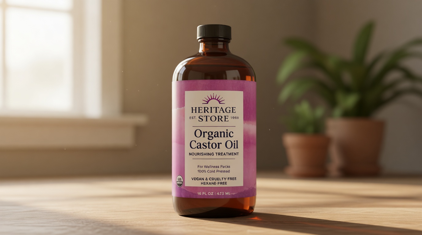 HERITAGE STORE Organic Castor Oil - Glass Bottle - Nourishing Treatment for Hair and Skin - Eyelash Serum for Eyelashes, Brows, Castor Oil Packs - Cold Pressed, Hexane Free, Vegan 16oz USDA Organic