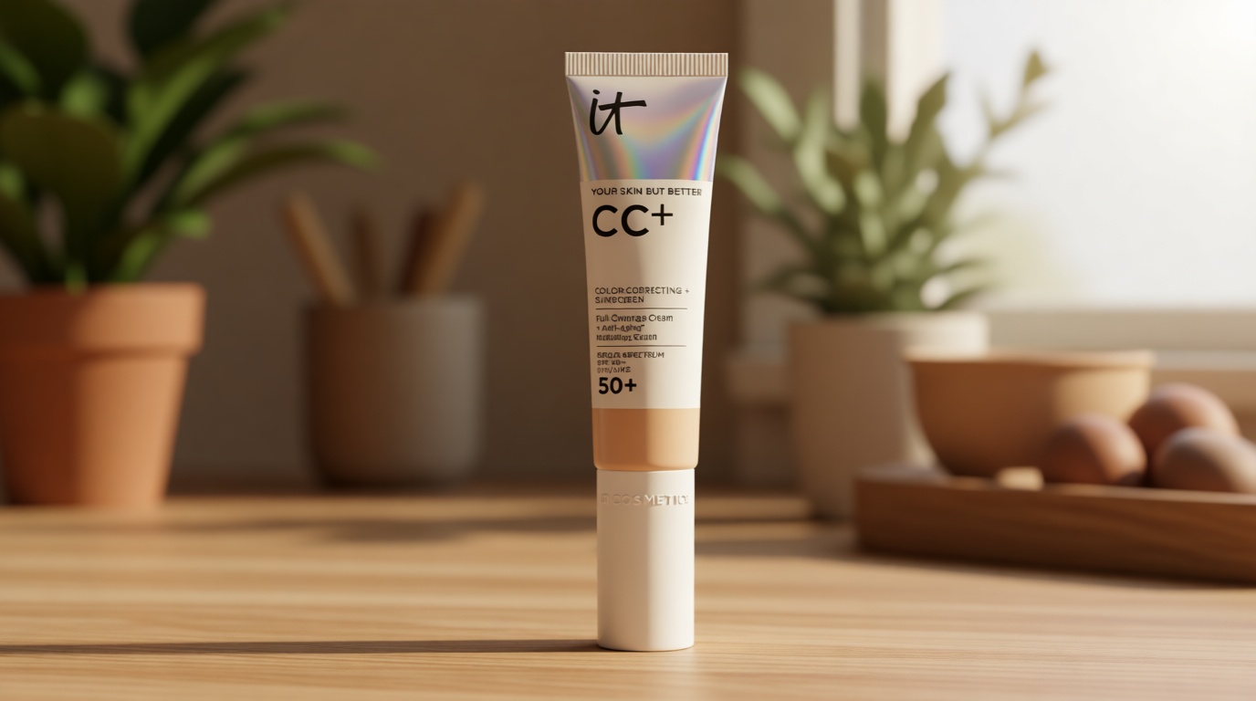 IT Cosmetics CC+ Cream - Natural Full Coverage Foundation With SPF 50+, Color Corrector & Anti-Aging Hydrating Serum, Hyaluronic Acid + Peptides, Lightweight Up To 24H Wear, All Skin Types