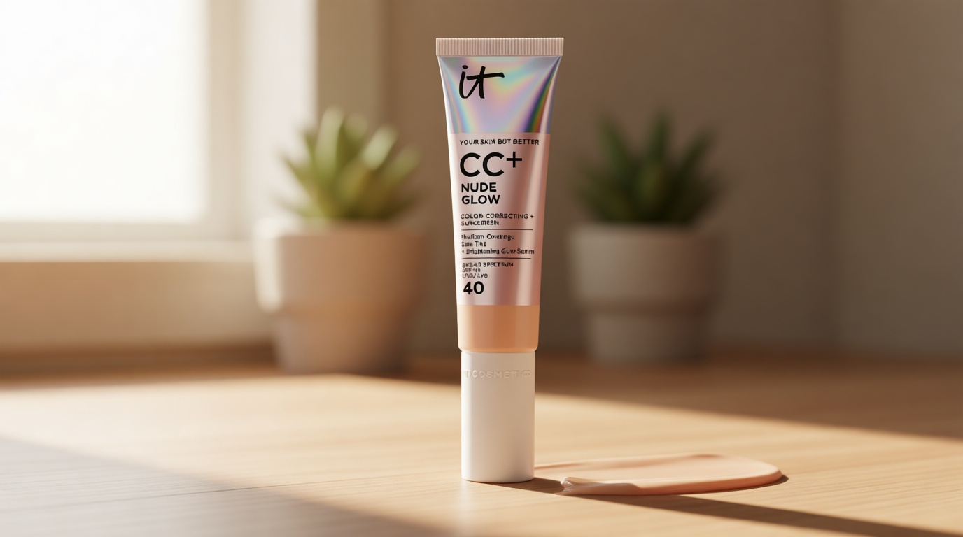 IT Cosmetics CC+ Nude Glow SPF 40 - Medium Coverage Foundation, 2% Niacinamide + Hyaluronic Acid Brightening Glow Serum, Lightweight Up to 24H Hydration, Normal to Dry & Mature Skin - 1.08 fl oz