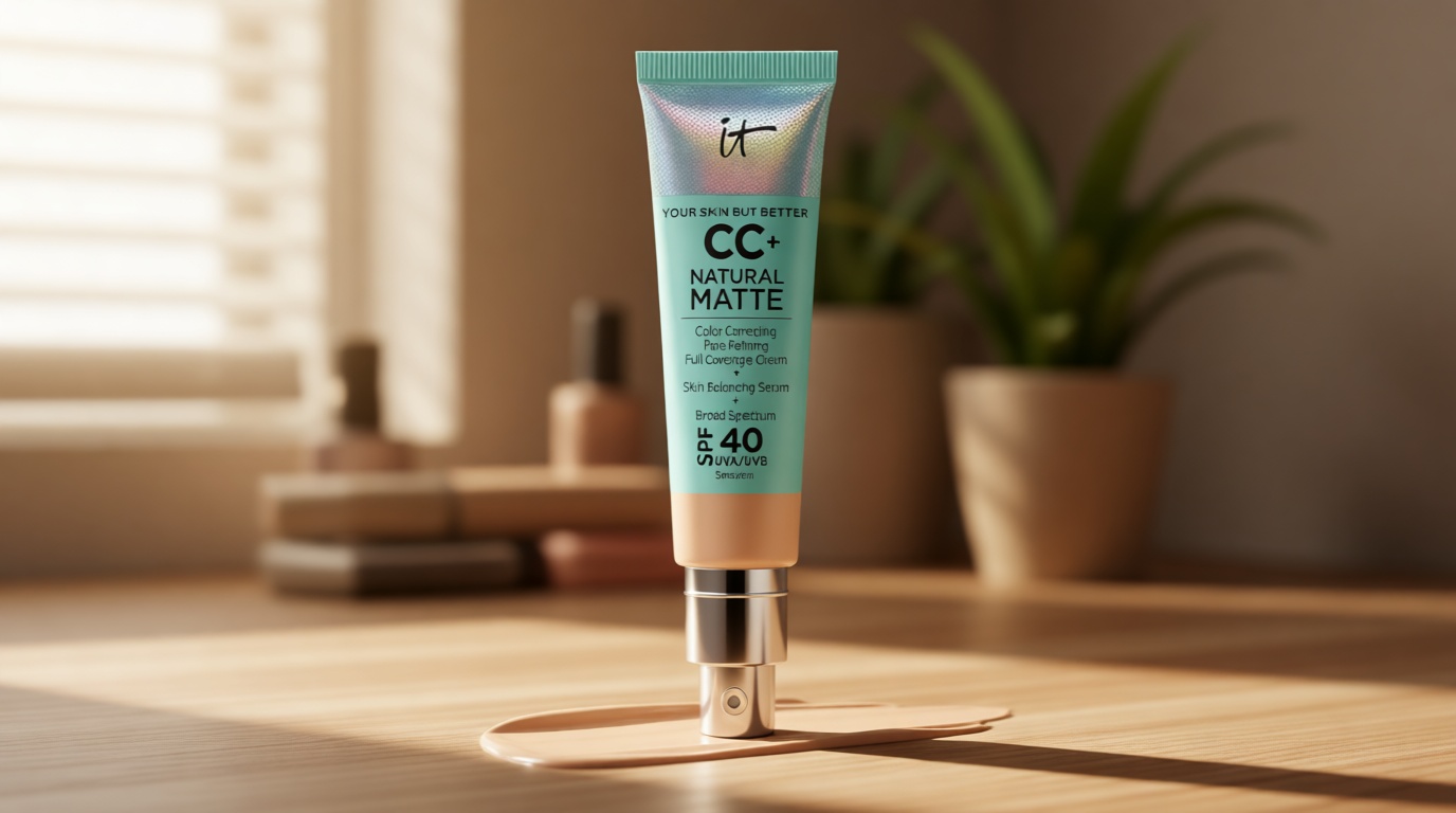 IT Cosmetics CC+ Cream Natural Matte SPF 40 - Mattifying Full Coverage Foundation Color Corrector, 16H Shine Control, Pore Refining, 24H Hydration, Noncomedogenic for Oily & Mature Skin - 1.08 fl oz