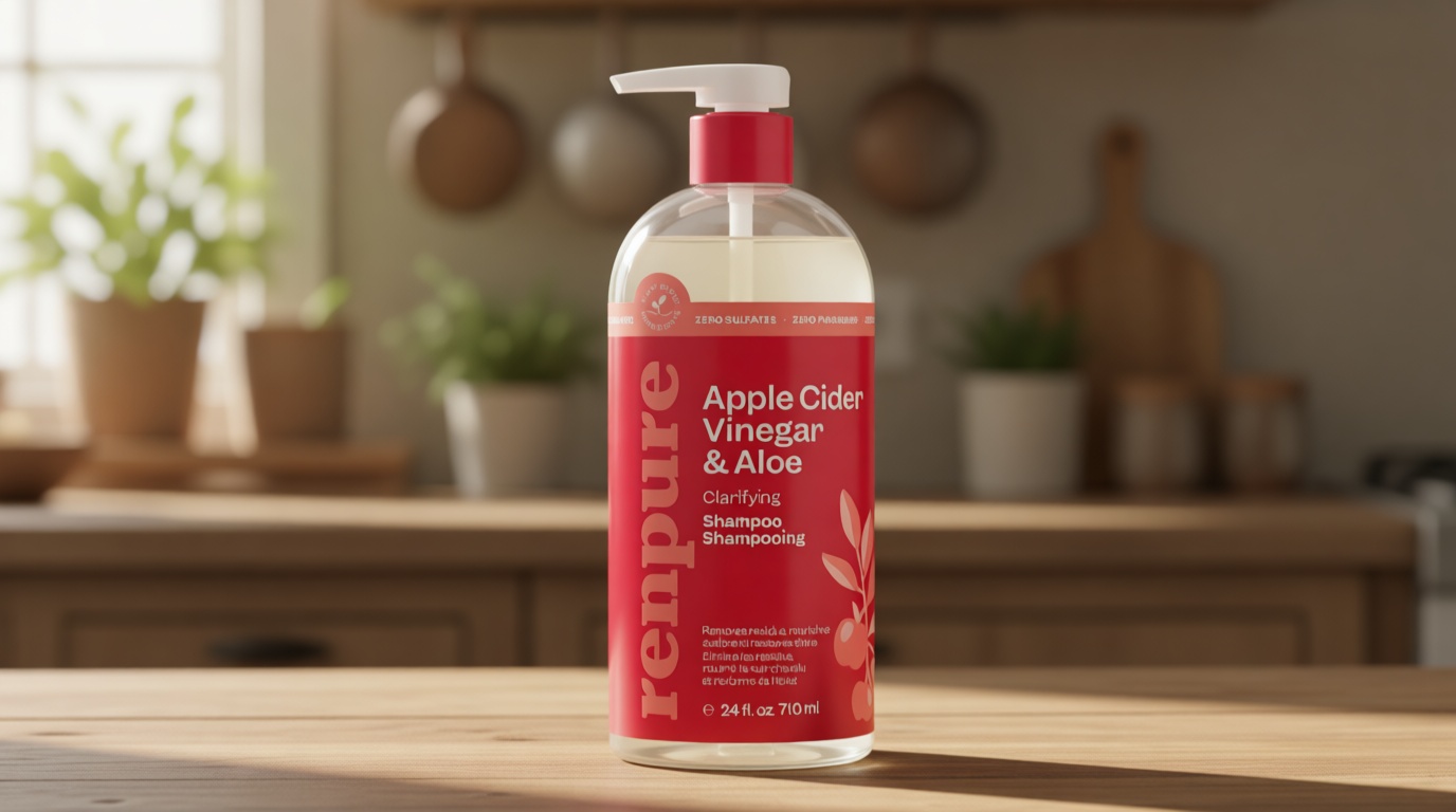 Renpure Apple Cider Vinegar & Aloe Shampoo, Plant-Based – Clarifies, Removes Residue and Nourishes for Shiny, Healthy Hair – For Dull Hair - Apple Cider Vinegar, Aloe Leaf Juice – 24 Fl Oz