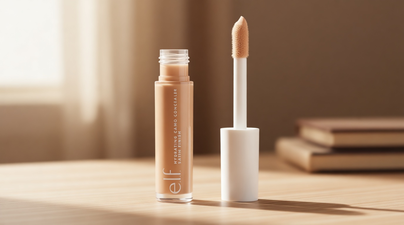 e.l.f. Hydrating Camo Concealer, Covers Blemishes & Under-Eye Circles, Full-Coverage & Delivers A Satin Finish, Vegan & Cruelty-Free, Light Sand