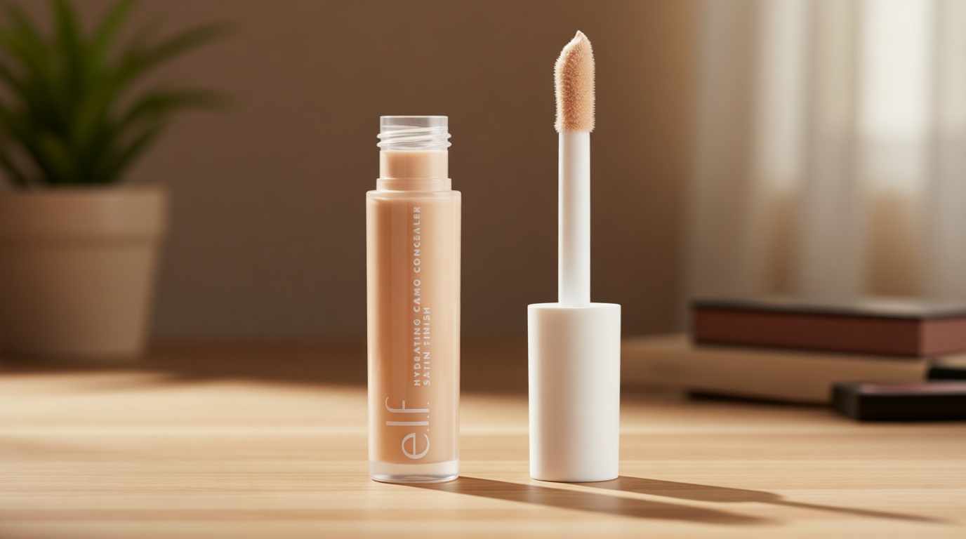 e.l.f. Hydrating Camo Concealer, Covers Blemishes & Under-Eye Circles, Full-Coverage & Delivers A Satin Finish, Vegan & Cruelty-Free, Light Ivory