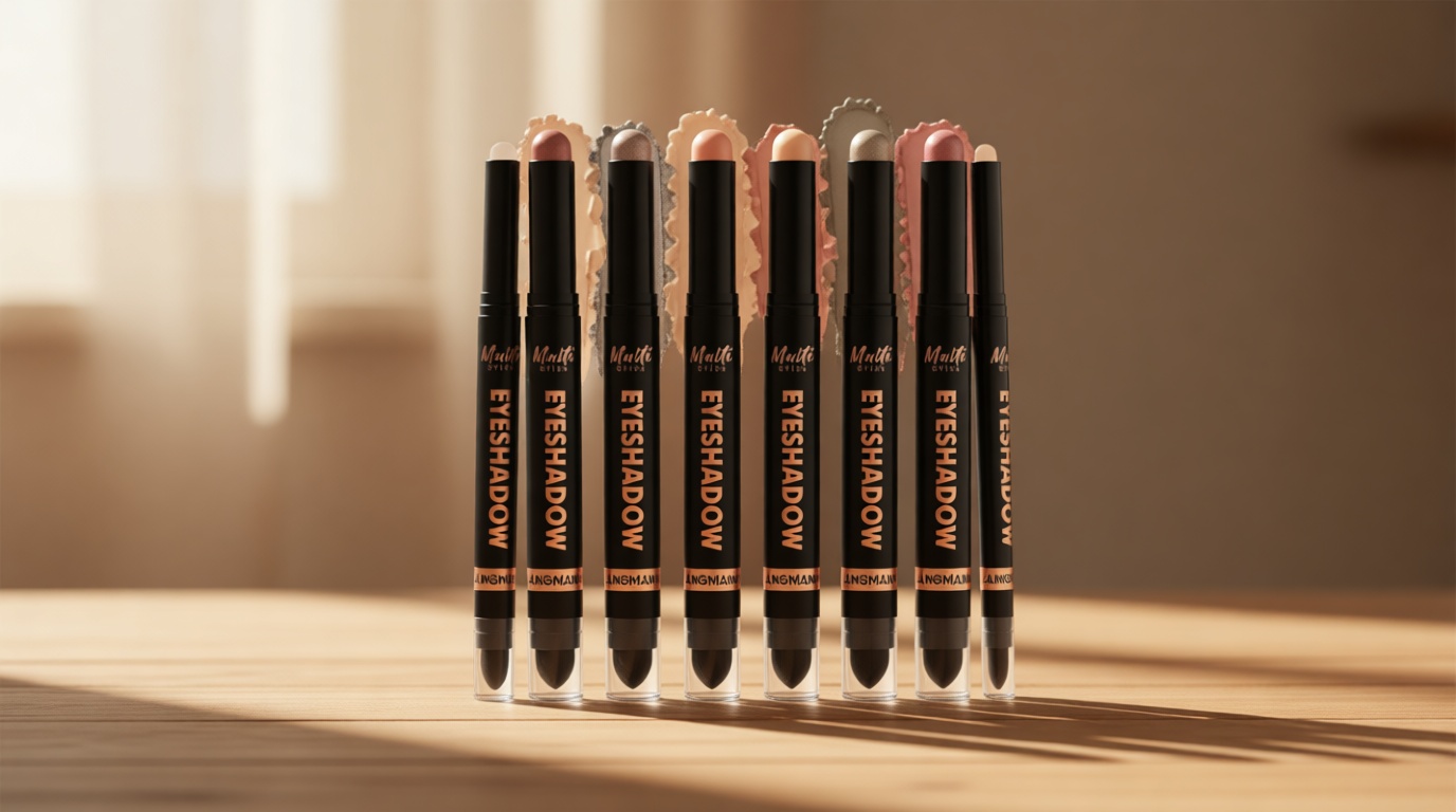 LANGMANNI 8Colors Dual-Ended Cream Eyeshadow Stick Set – Silky Smooth, Waterproof & Transfer-Proof, Built-in Blender Brush, All-Day Matte & Shimmer Wear Eye Makeup(#A)