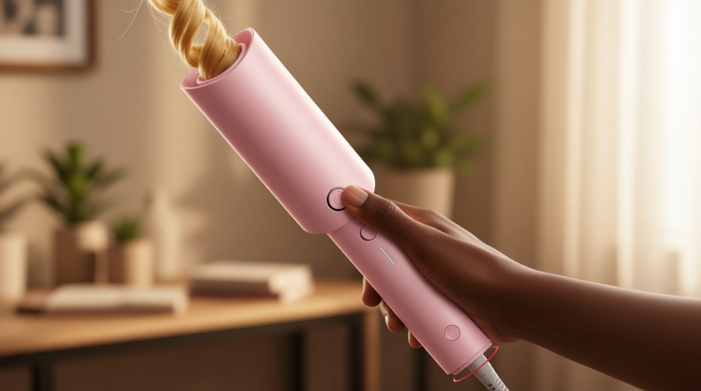 TYMO Automatic Rotating Curling Iron - TYMO CURLPRO Beach Waves Curling Wand, Portable Hair Curler, 500 Million Ionic, Dual Voltage & Lightweight for Travel, Ceramic Coating, 1 Inch, Pink