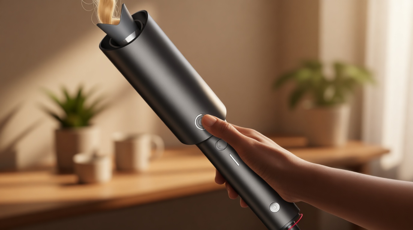 TYMO Automatic Rotating Curling Iron - TYMO CURLPRO Beach Waves Curling Wand, Portable Hair Curler, 500 Million Ionic, Dual Voltage & Lightweight for Travel, Ceramic Coating, 1 Inch, Metallic Gray