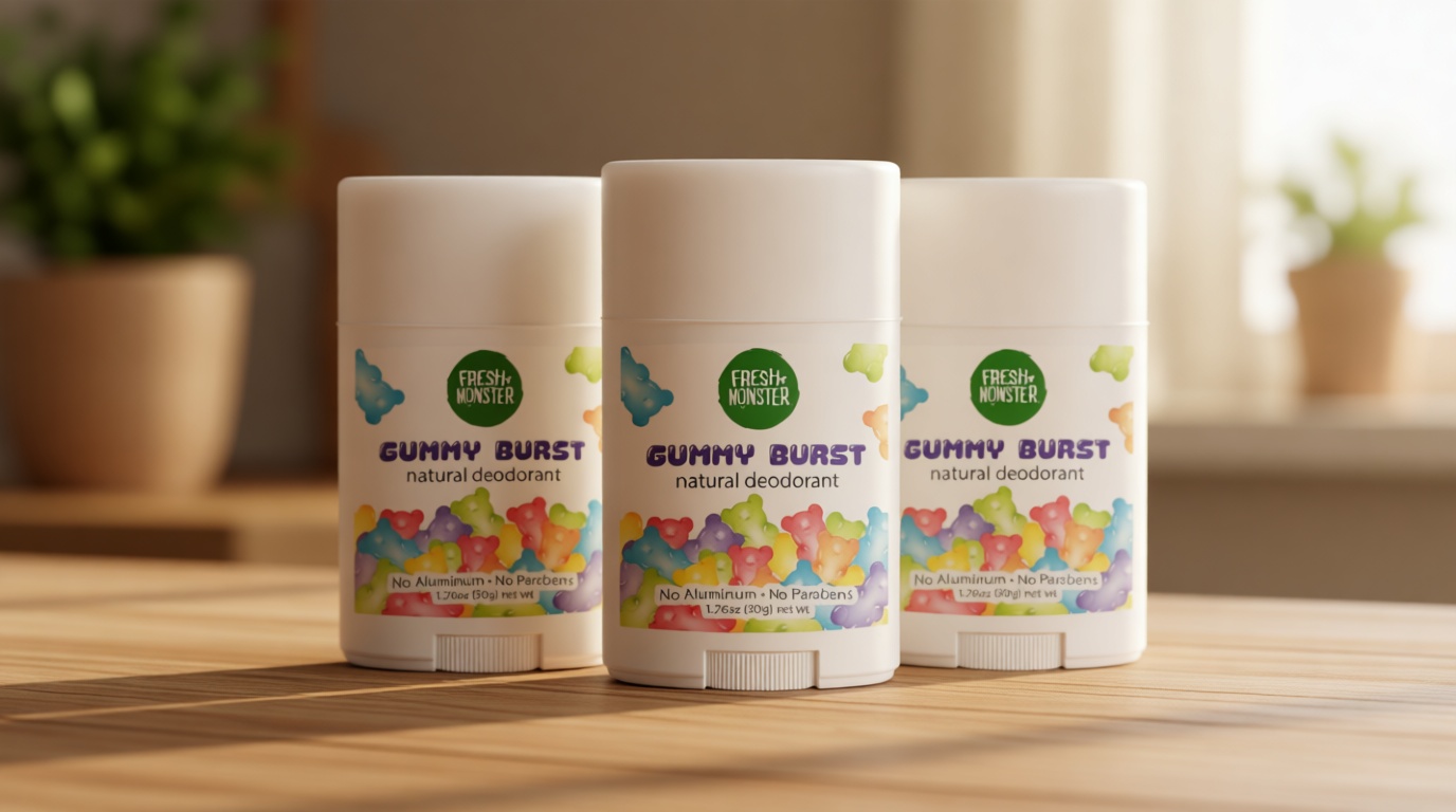 Fresh Monster Natural Deodorant for Kids & Teens I Mom's Choice Gold Award Winner | Aluminum-Free, Paraben-Free, Hypoallergenic I 24-Hour Protection I Gummy Burst Scent I 1.76 oz (3)