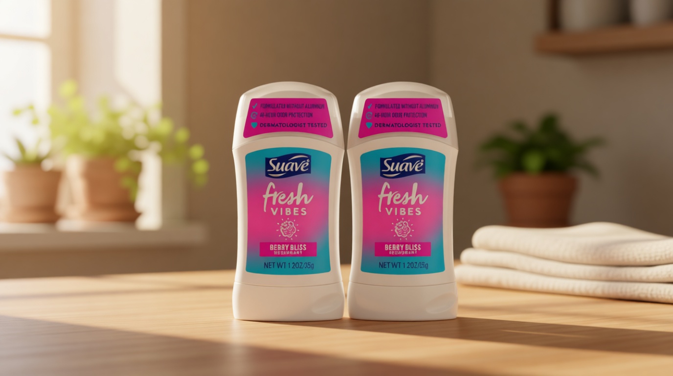 Suave Aluminum-Free Deodorant, Kids & Teen Girls – Fresh Vibes Berry Bliss 2-Pack, 48H Protection, 1.2 Oz Ea