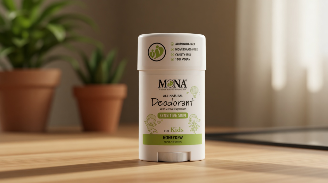 MONA 100% Natural Deodorant for Kids, Preteens & Teens | No Baking Soda, Synthetic Scents or Aluminum | Safe for Girls & Boys with Sensitive Skin | Hypoallergenic & Vegan (HONEYDEW 1.76 Oz)