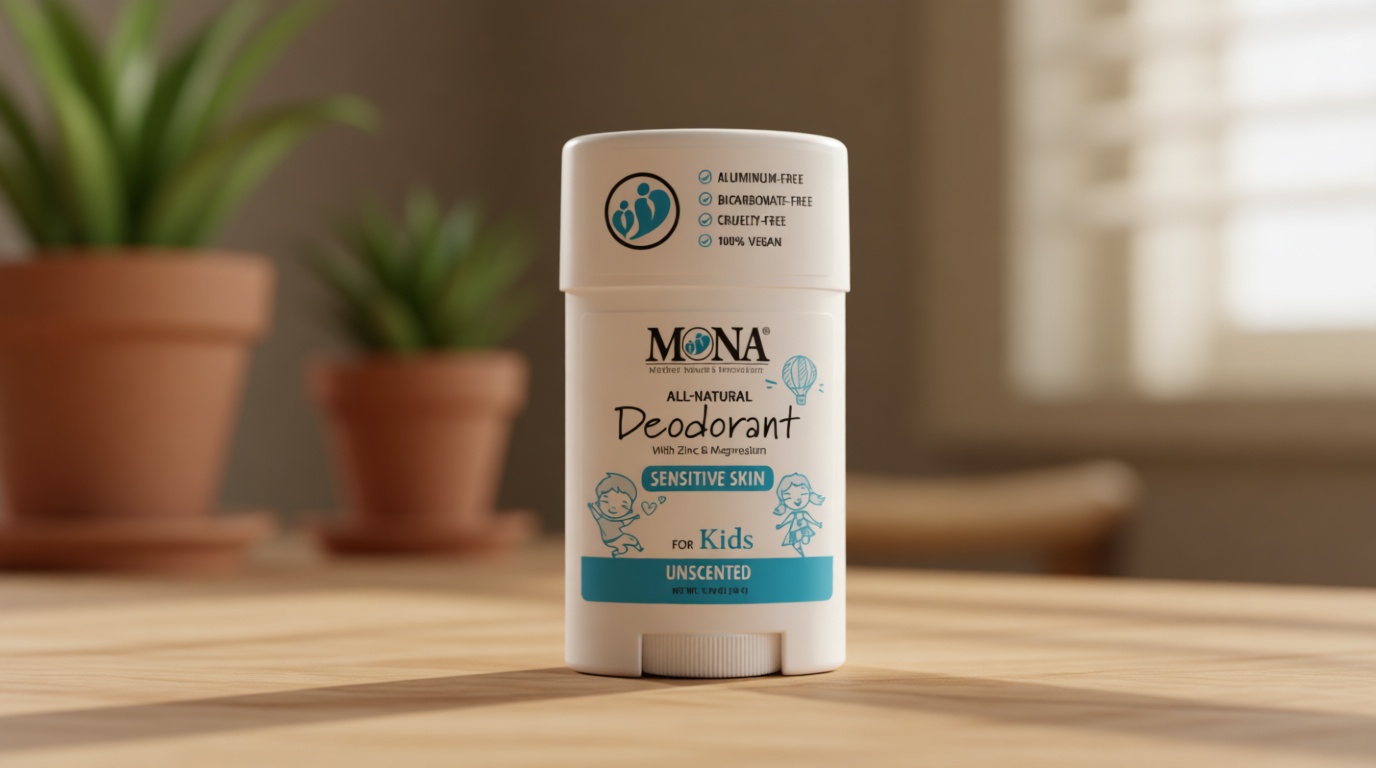 MONA UNSCENTED 100% Natural Deodorant for Kids, Preteens & Teens | Hypoallergenic & Vegan | No Baking Soda, Synthetic Scents or Aluminum | Safe for Kids with Sensitive Skin | (UNSCENTED 1.76 Oz)
