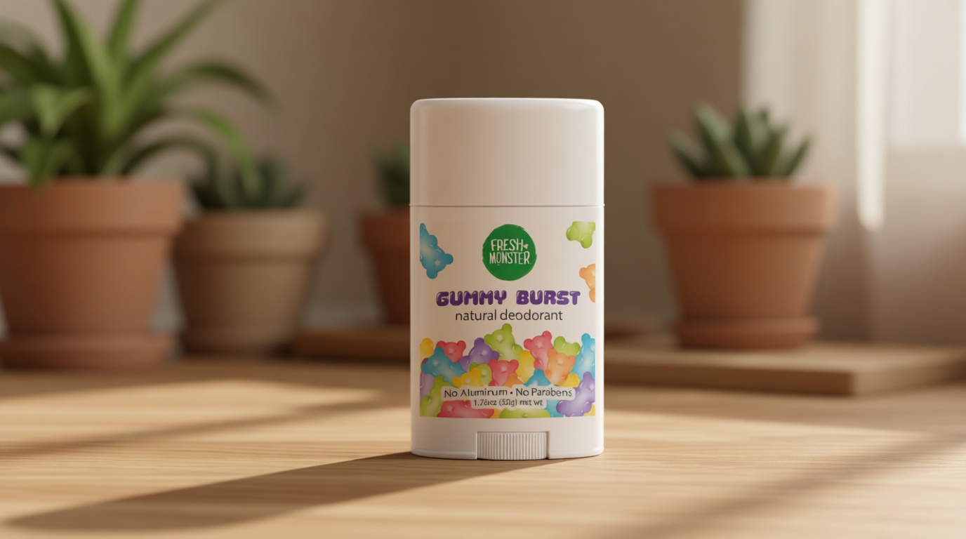Fresh Monster Natural Deodorant for Kids & Teens I Mom's Choice Gold Award Winner | Aluminum-Free, Paraben-Free, Hypoallergenic I 24-Hour Protection I Beach Gummy Burst Scent I 1.76 oz