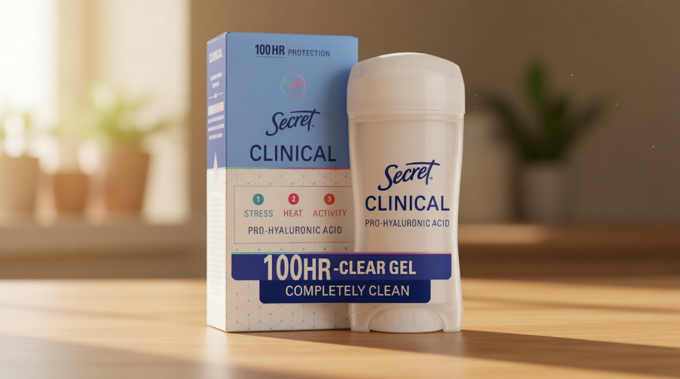 Secret Clinical Strength 100HR Sweat & Odor, Clear Gel Antiperspirant Deodorant for Women, 3X Stress Protection with Hyaluronic Acid, PH Balancing Minerals, Completely Clean Scent, 2.6 oz