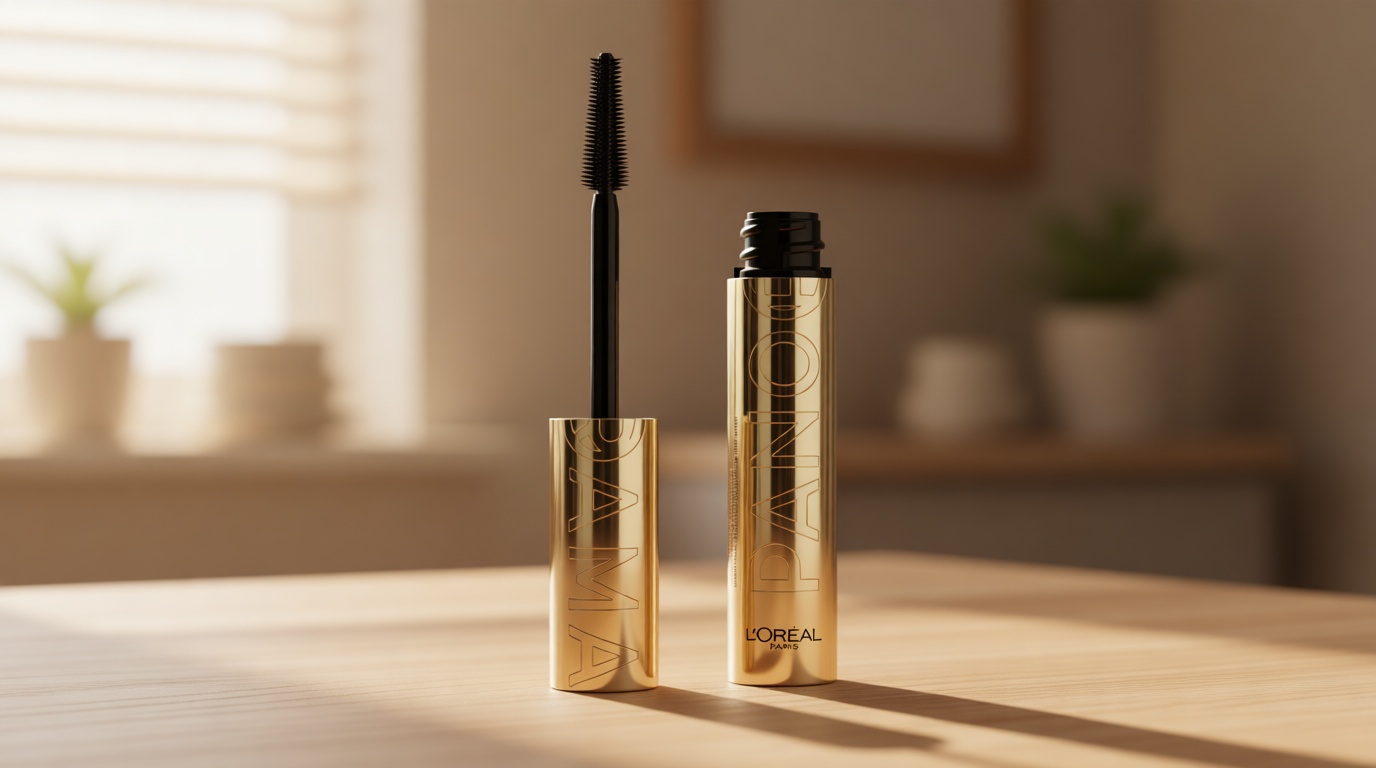 L'Oreal Paris Voluminous Panorama Mascara, Volumizing and Lengthening Mascara, Washable Longwear and Smudge Resistant Make Up, Blackest Black, 0.33 Fl Oz