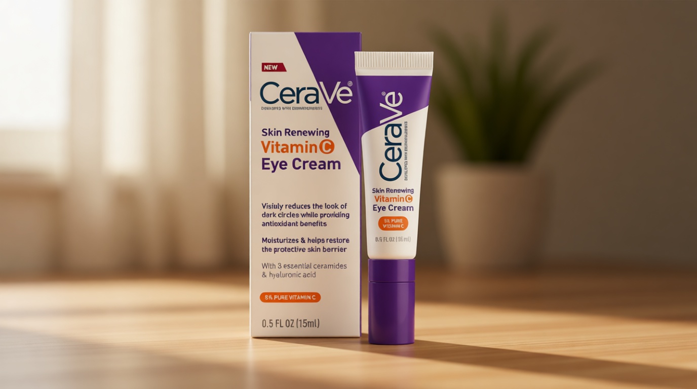 CeraVe Skin Renewing Vitamin C Eye Cream, Vitamin C, Hyaluronic Acid, Ceramides & Caffeine, Under Eye Cream For Dark Circles and Puffiness, Fragrance Free & Ophthalmologist Tested, 0.5 Fl. Oz