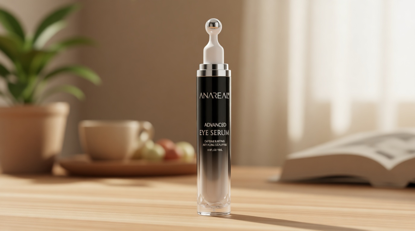 ANAREAL Eye Bags Treatment for Men and Women : Caffeine Under Eye Cream for Dark Circles & Puffiness - 360° Eye Roller for Puffy Eyes