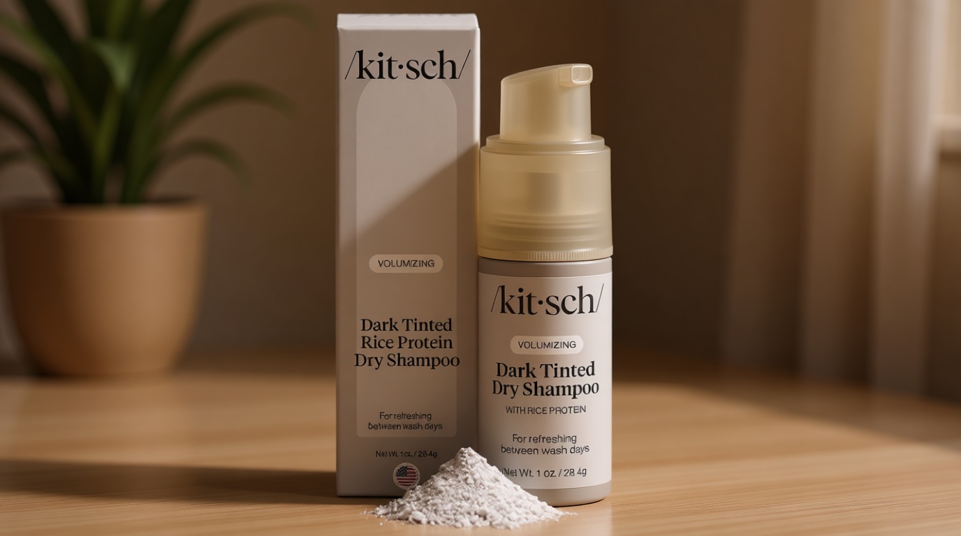 Kitsch Volumizing Rice Protein Dry Shampoo Powder - Dry Shampoo for Women & Men, Dark Hair, No White Cast, Absorbs Oil, Non-Greasy, Fragrance Free, Travel Size | Ideal Gifts for Women- Dark Tinted 1oz