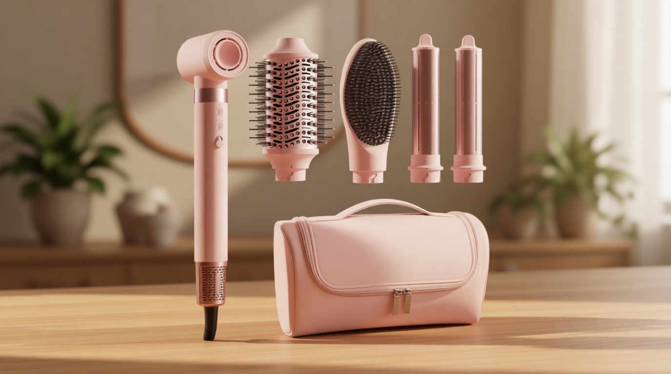 5 in 1 Hot Air Styler Wrap - High-Speed Hair Dryer, Volumizing Brush with Auto Curlers, Fast Drying & Frizz-Free Styling Straightening, No Heat Damage, Includes Travel Bag, Gift for Women Global Recycled Standard