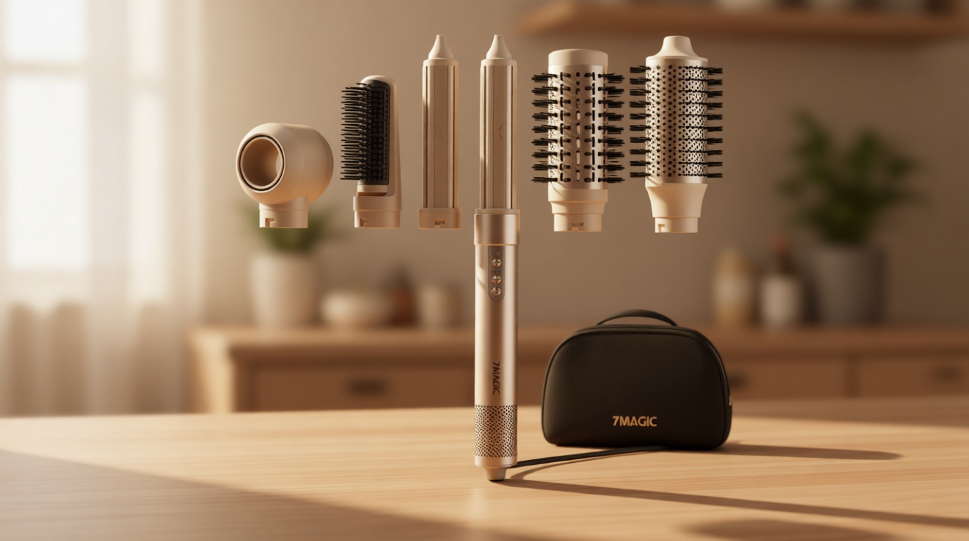 7MAGIC 6 in 1 Multi Hair Styler Dryer Brush, 110,000 RPM High-Speed, Negative Ionic, Fast Drying for Professional Blow Dry, Curling, Volumizing, Straightening and Styling, Gold Global Recycled Standard