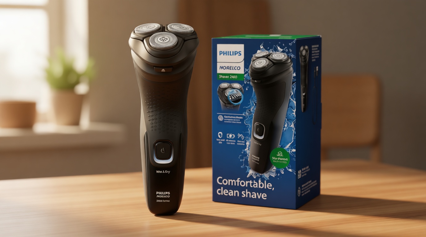 Philips Norelco Shaver 2400 Series, Wet and Dry Electric Shaver, Pop-up Trimmer, P-Cap, Deep Black, Model X3001/90 GreenCircle Certified: Certified Environmental Facts Label