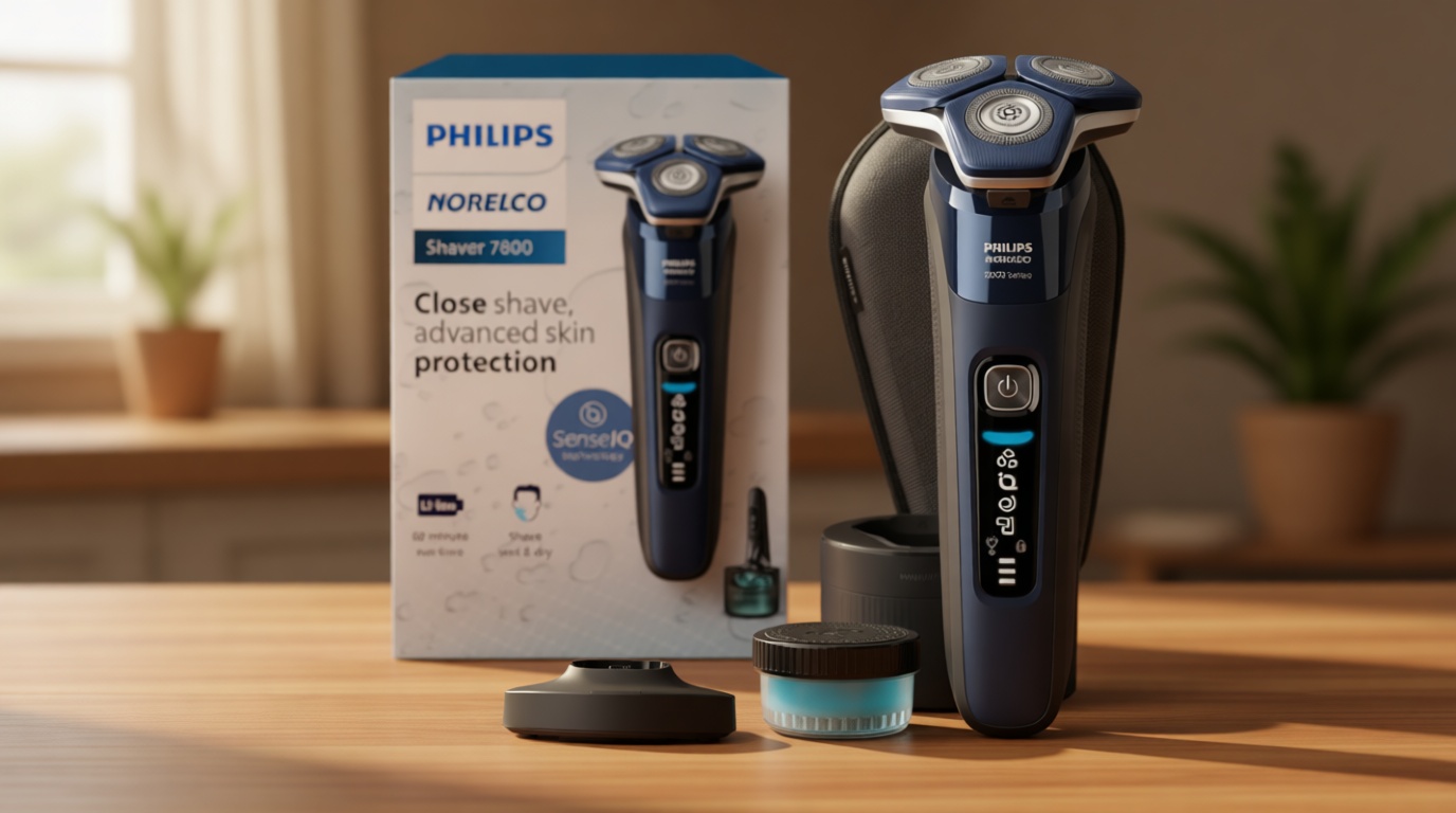 Philips Norelco Shaver 7800, Rechargeable Wet & Dry Electric Shaver with SenseIQ Technology, Quick Clean Pod, Charging Stand, Travel Case and Pop-up Trimmer, S7885/85 GreenCircle Certified: Certified Environmental Facts Label