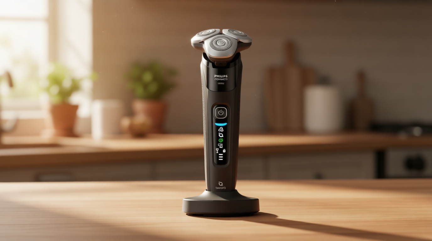 Philips Norelco Shaver i9000, Wet & Dry Electric Shaver, Ink Black, SenseIQ Technology, Triple Lift & Cut System, 360 Rotating Dual SteelPrecision Precision Blades, Nose Trimmer, Model X9000/90 GreenCircle Certified: Certified Environmental Facts Label