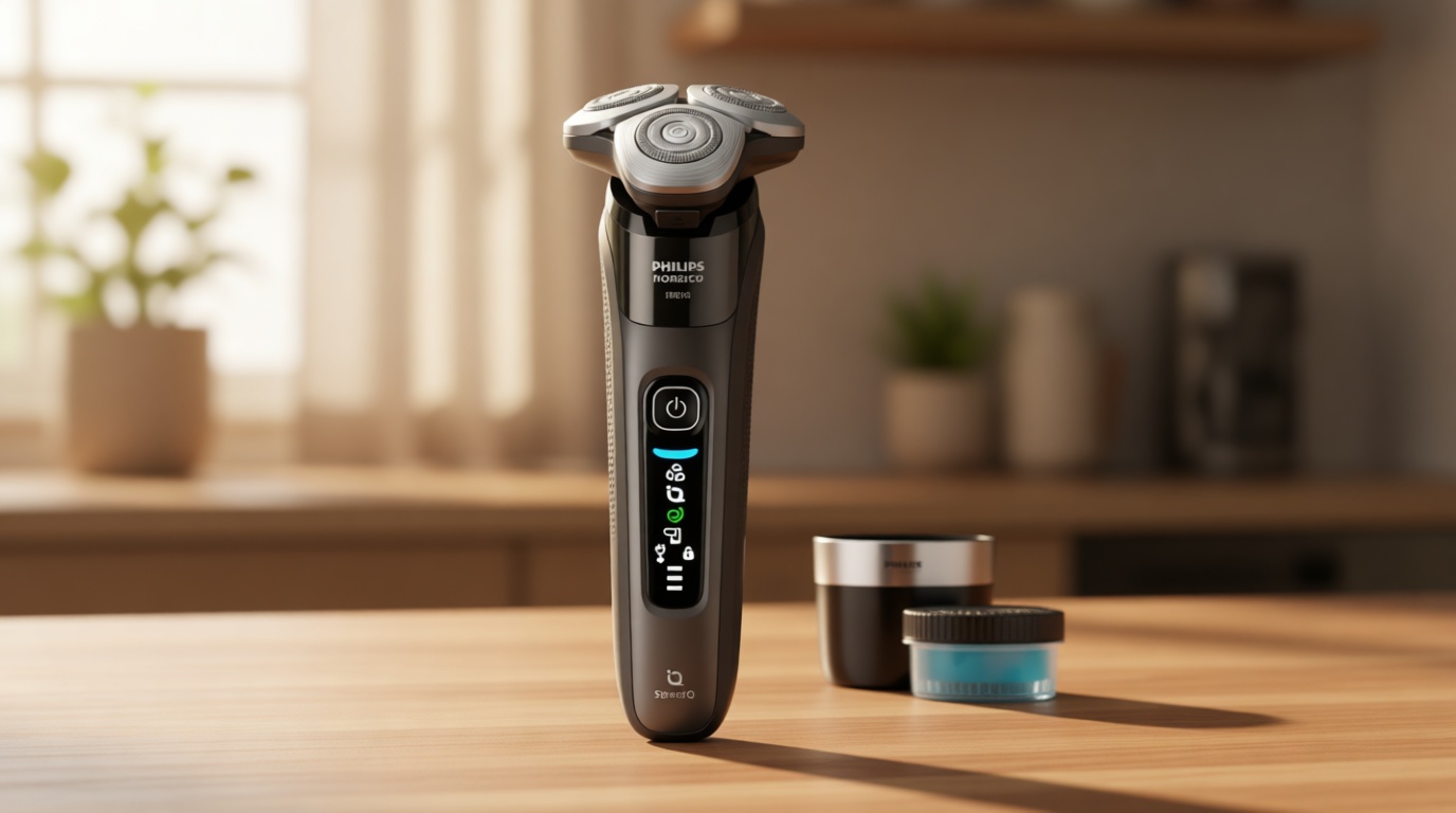 Philips Norelco Shaver i9000, Wet & Dry Electric Shaver, Dark Slate, SenseIQ Technology, Triple Lift & Cut System, 360 Rotating Dual SteelPrecision Precision Blades, Quick Clean Pod, X9002/82 GreenCircle Certified: Certified Environmental Facts Label