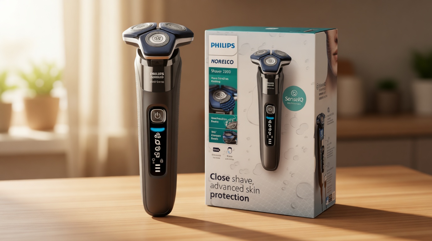 Philips Norelco Shaver 7200, Rechargeable Wet & Dry Electric Shaver with SenseIQ Technology and Pop-up Trimmer, S7887/82 GreenCircle Certified: Certified Environmental Facts Label