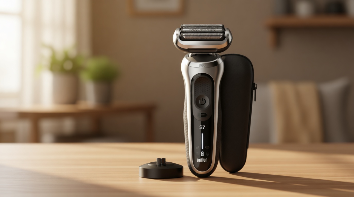 Braun Series 7 7032cs Flex Electric Razor for Men, Wet & Dry, Electric Razor, Rechargeable, Cordless Foil Shaver with Beard Trimmer and Charging Stand, Silver GreenCircle Certified: Certified Energy Savings