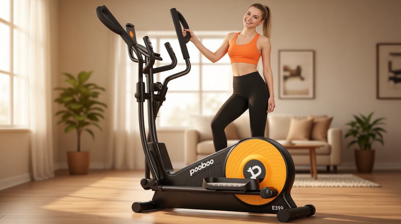 pooboo Elliptical Machine, Elliptical Exercise Machine with 16-Level Resistance&Quiet Magnetic Driving System, Elliptical Machine for Home with LCD Monitor,15.5-17IN Stride, 350LBS Weight Capacity