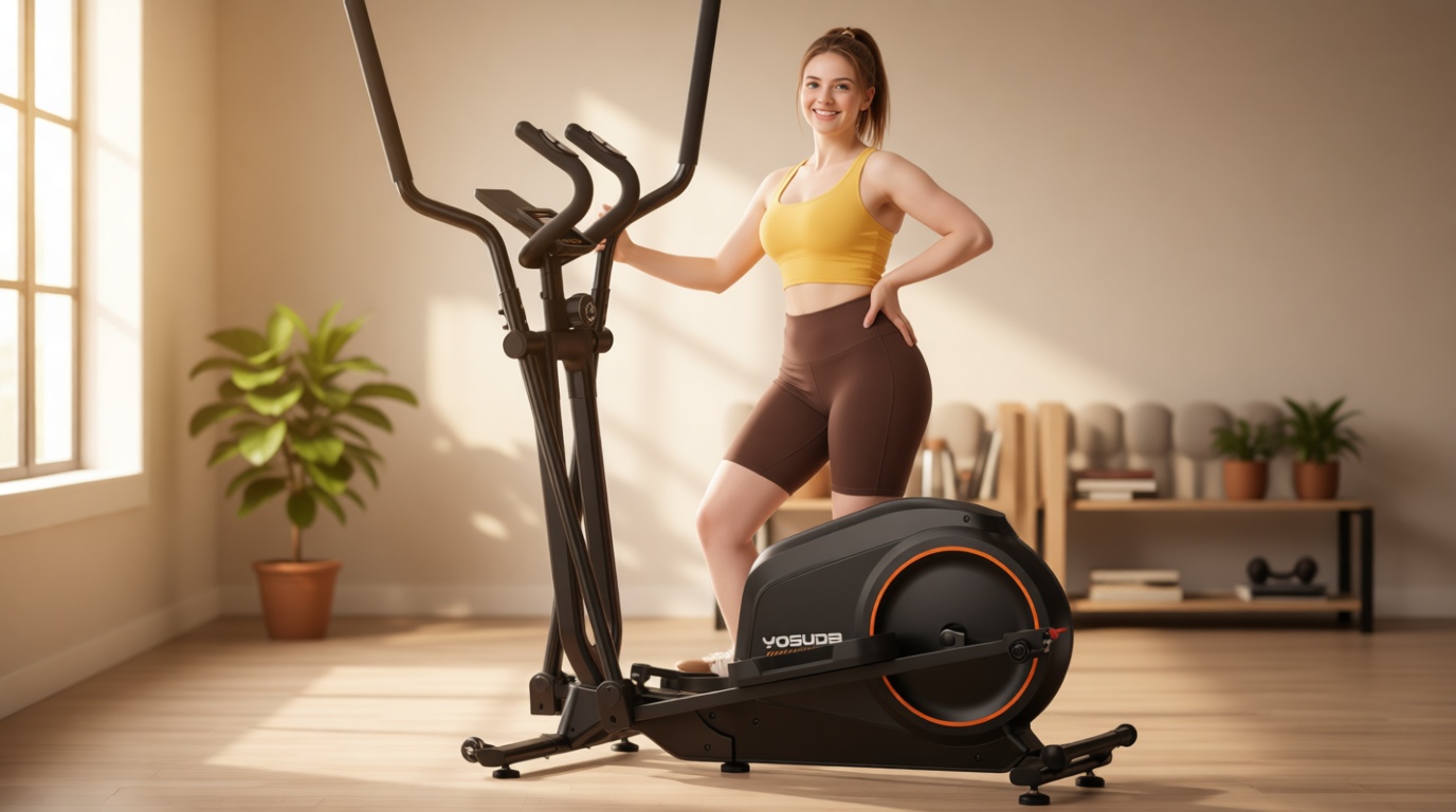 YOSUDA Foldable Elliptical Exercise Machine for Home,15IN Stride Compact Folding Elliptical Training Machine Only 2 sq ft for Small Spaces, Elliptical Cross Trainer with 16 Magnetic Resistance Levels