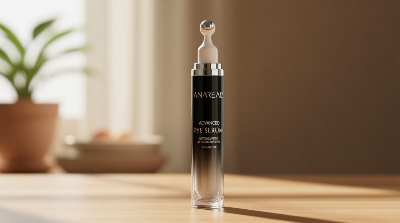 ANAREAL Eye Bags Treatment for Men and Women : Caffeine Under Eye Cream for Dark Circles & Puffiness - 360° Eye Roller for Puffy Eyes