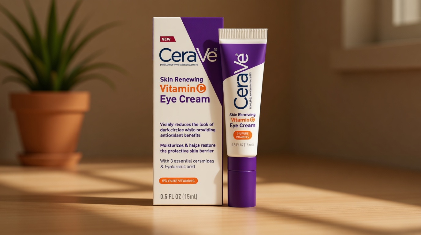 CeraVe Skin Renewing Vitamin C Eye Cream, Vitamin C, Hyaluronic Acid, Ceramides & Caffeine, Under Eye Cream For Dark Circles and Puffiness, Fragrance Free & Ophthalmologist Tested, 0.5 Fl. Oz