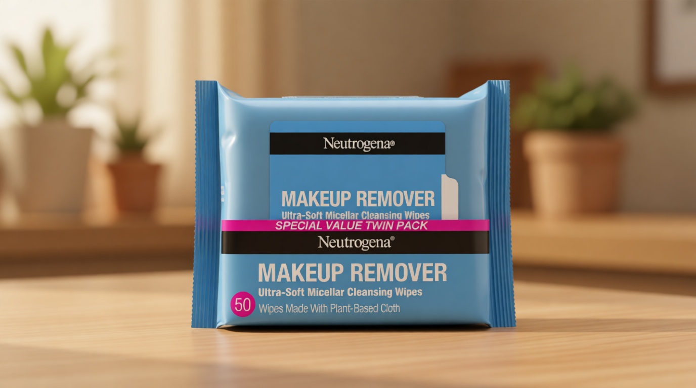 Neutrogena Makeup Remover Wipes Micellar Alcohol-Free Face Towelettes Remove Waterproof Mascara & Oil, Compostable 100% Plant-Based Cloth, Dermatologist & Ophthalmologist Tested, Twin Pack 2 x 25 ct