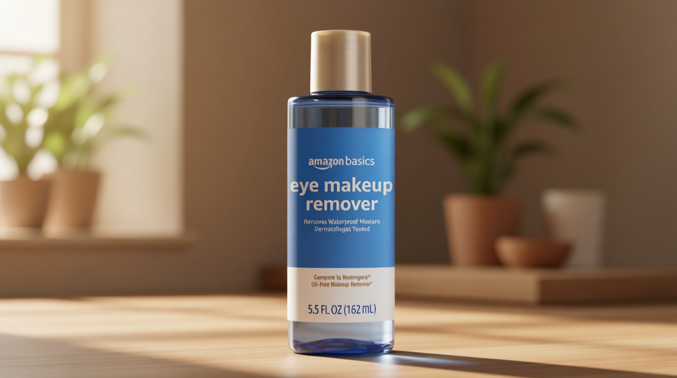 Amazon Basics Eye Makeup Remover, Removes Waterproof Mascara, Dermatologist Tested, Fragrance Free, 5.5 Fl Oz (Pack of 1) [Amazon-developed Certification] Compact by Design
