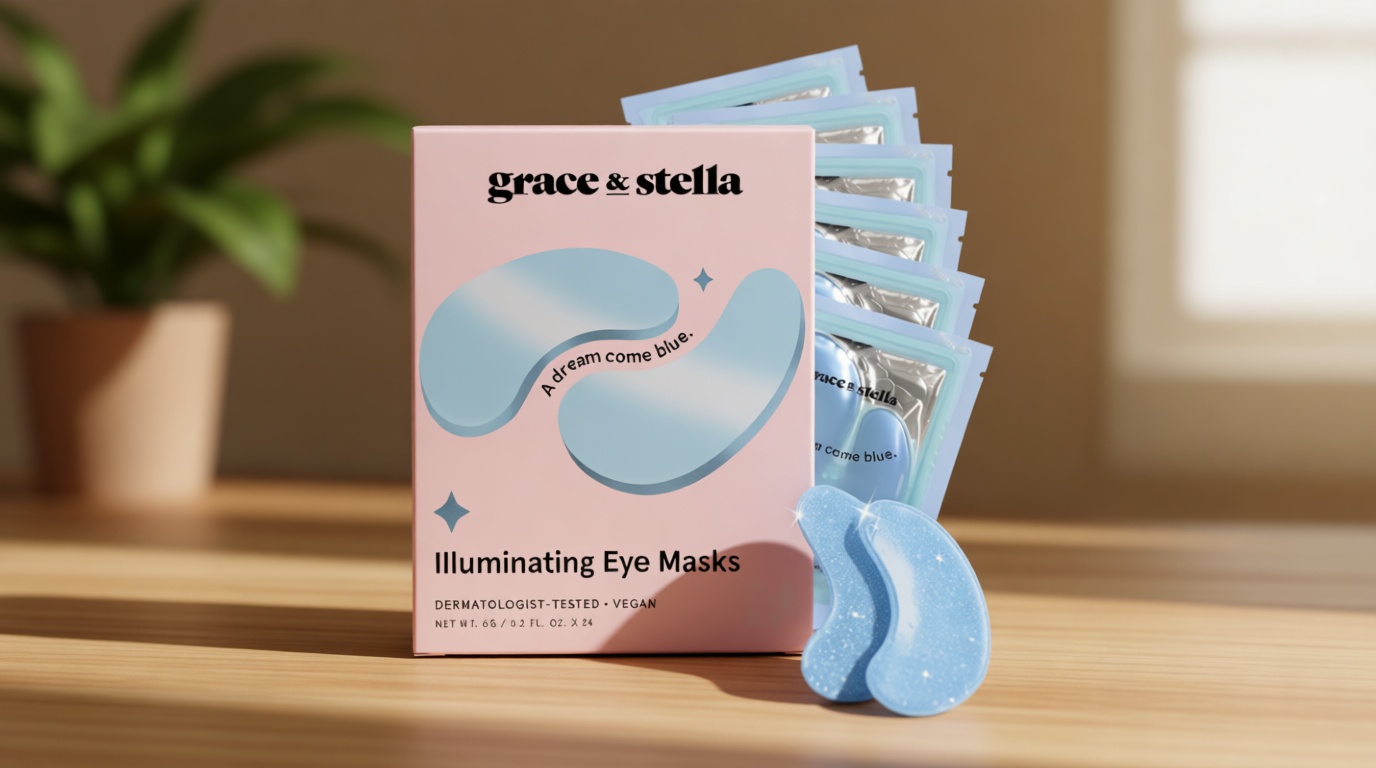 grace & stella Award Winning Under Eye Mask Reduce Dark Circles, Puffy Eyes, Undereye Bags, Wrinkles, Gel Under Eye Patches, Get Well Gifts for Women - Vegan Eye mask (24 Pairs, Blue) ClimatePartner certified