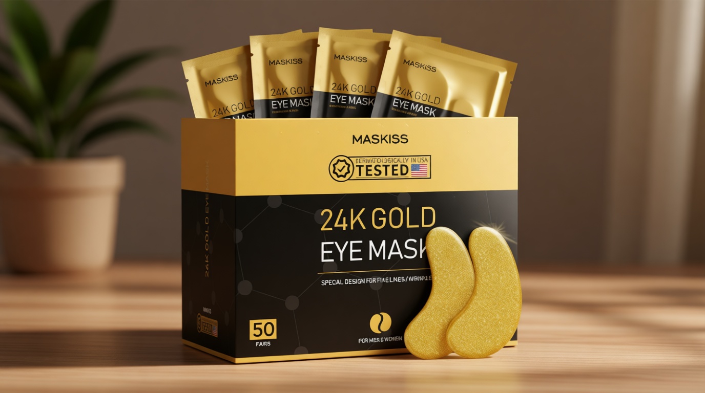 Maskiss 24k Gold Under Eye Patches (50 Pairs), eye mask, Collagen Skin Care Products, Eye Patches for Puffy Eyes, eye masks for dark circles and puffiness ClimeCo Certified