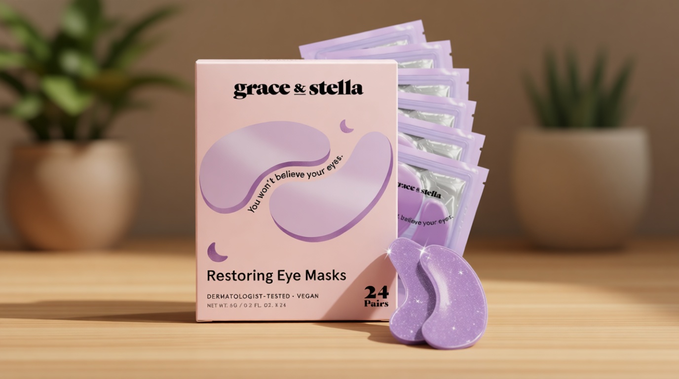 grace & stella Retinol Under Eye Patches for Puffy Eyes & Dark Circles - Restoring Gel Under Eye Masks with Hyaluronic Acid - Birthday Gifts for Women, Bachelorette Party Favors (Purple, 24 Pairs) ClimatePartner certified
