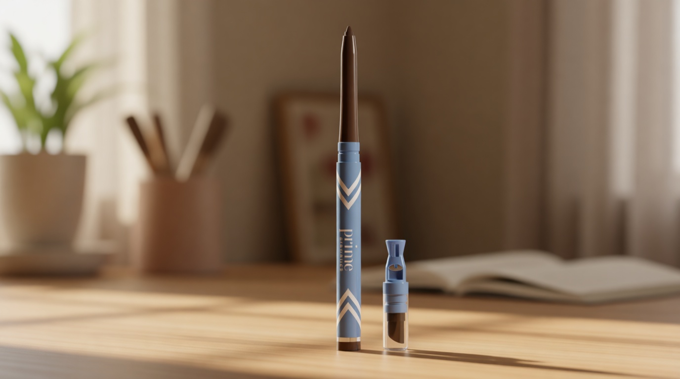 PRIME PROMETICS PrimeEyes Glide Eyeliner for Mature Women – Water-Resistant, Long-Stay and Mess-Proof – Gel Cream Texture, Discreet Sharpener and Effective Smudger (Wood (brown))