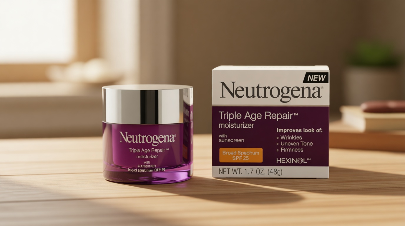 Neutrogena Triple Age Repair Face Moisturizer - with Hexinol Technology & Vitamin C, Anti-Wrinkle Face Cream with SPF 25, Visibly Reduces Wrinkles & Firms Skin, 1.7 oz