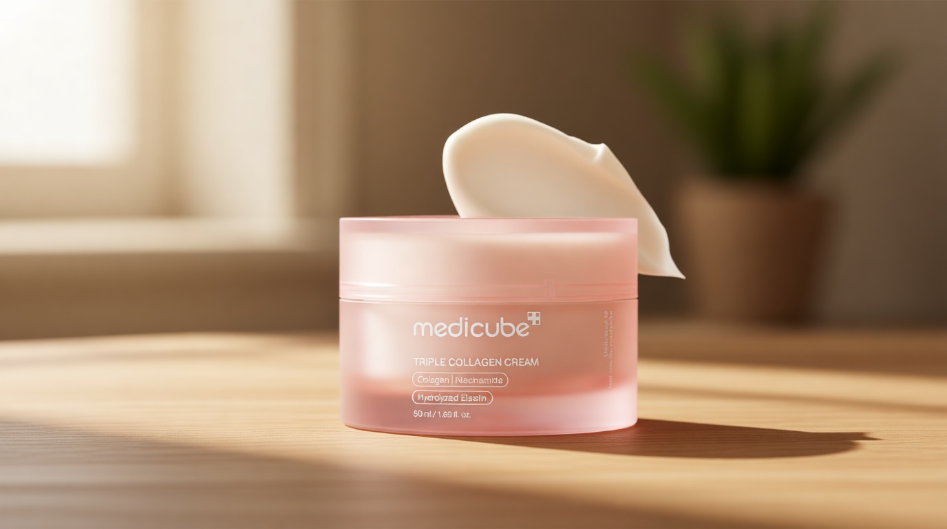 Medicube Triple Collagen Cream - Hydrating & Firming Moisturizer with Hyaluronic Acid, Premium Elastin, Shea Butter - Wrinkle Care & Boosts Elasticity - Korean Skincare, 1.69 oz