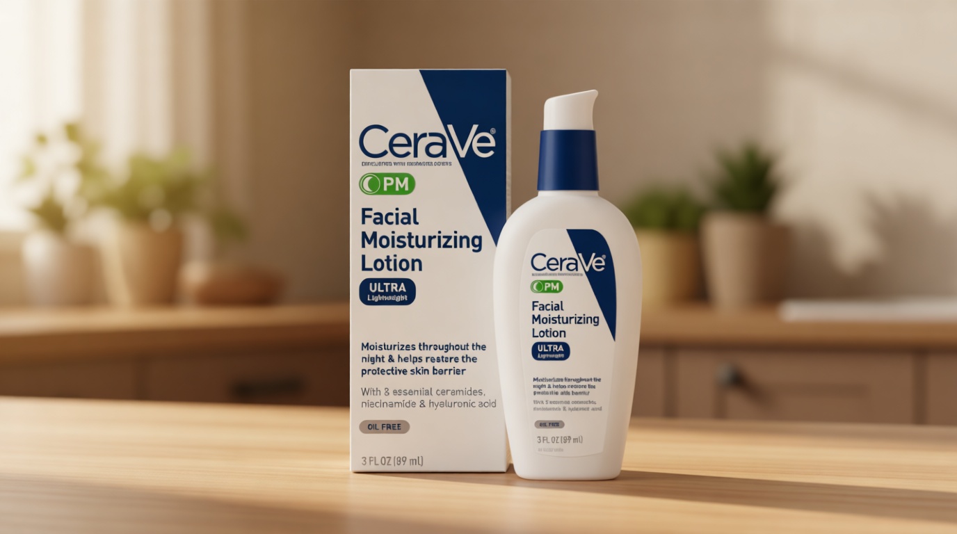CeraVe PM Facial Moisturizing Lotion, Night Cream with Hyaluronic Acid and Niacinamide, Ultra-Lightweight, Oil-Free Moisturizer for Face, 3 Ounce Cradle to Cradle Certified