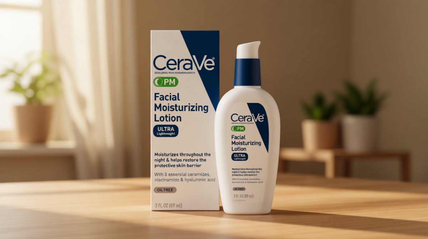 CeraVe PM Facial Moisturizing Lotion, Night Cream with Hyaluronic Acid and Niacinamide, Ultra-Lightweight, Oil-Free Moisturizer for Face, 3 Ounce Cradle to Cradle Certified