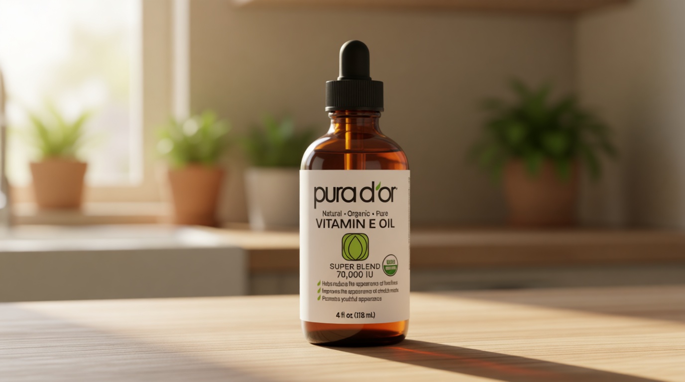 PURA D'OR 4 Oz Organic Vitamin E Oil 70,000 IU, USDA Certified Face, Body, Hair & Bath Oil with Argan, Jojoba, Rosehip, Apricot, Almond & Avocado, Lightweight Moisturizing Blend for Soft, Smooth Skin USDA Organic