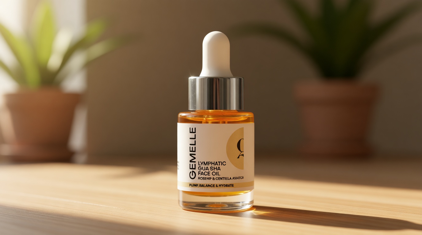 GEMELLE Lymphatic Gua Sha Face Oil | 10x Award Winner | Vitamin C,E & A | Detox, Plump, Sculpt, Hydrate | High-Altitude Rosehip | Natural Botanical for Gua Sha Facial Tools, Lymphatic Drainage - 15ml