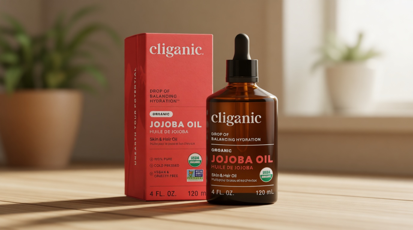 Cliganic Organic Jojoba Oil, 100% Pure (4oz) | Moisturizing for Face, Hair, Skin & Nails | Natural Cold Pressed Hexane Free | Base Carrier Oil USDA Organic EWG Verified