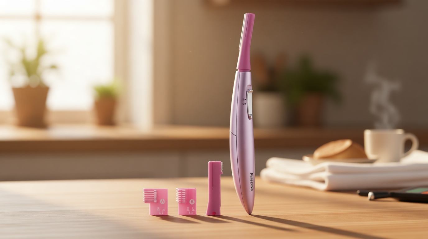 Panasonic Women’s Facial Hair Remover and Eyebrow Trimmer with Pivoting Head, Includes 2 Gentle Blades for Brow and Face and 2 Eyebrow Trim Attachments, Battery-Operated – ES2113PC