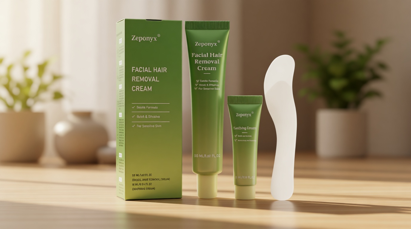 Facial Hair Removal for Women + Soothing Cream 2-in-1 Gentle Painless Hair Remover for Upper Lip, Chin & Sideburns 4-Minute Fast-Acting Depilatory for At-Home Use,2.03 Fl Oz