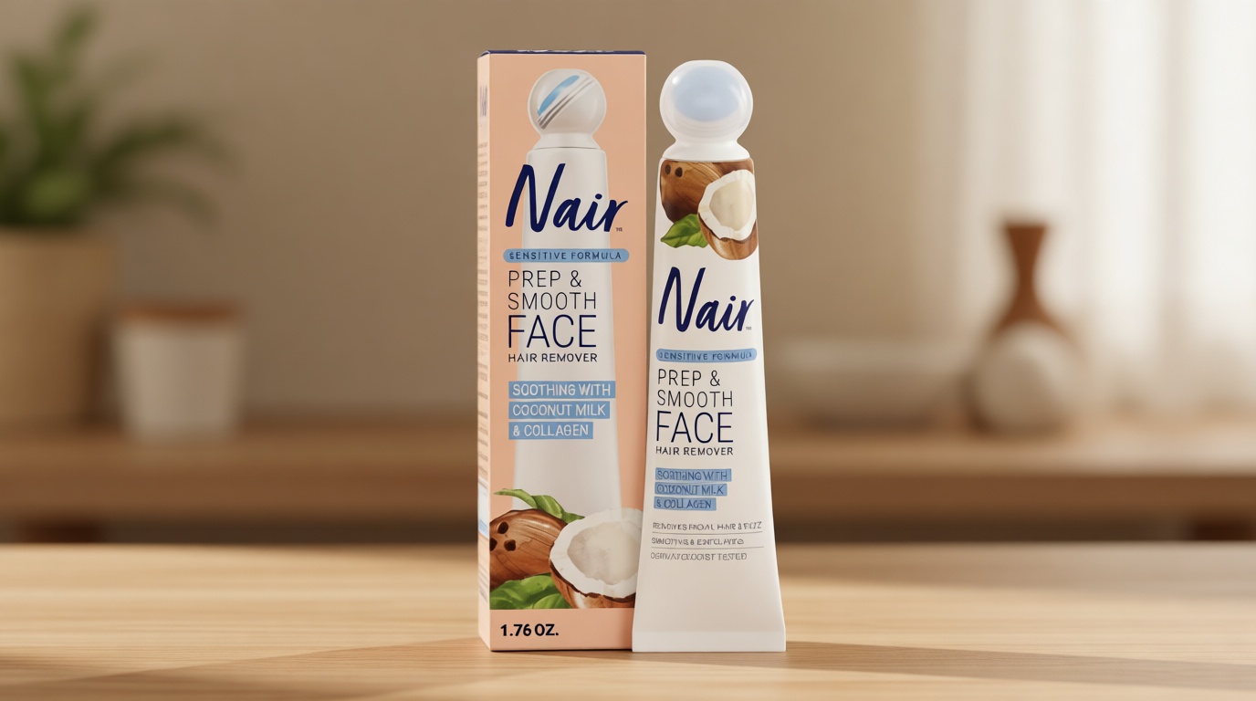 NAIR Exfoliating Facial Hair Removal Cream for Women - Smooth Skin Solution with Collagen for Sensitive Skincare