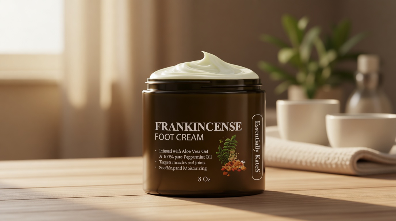 Essentially KateS Frankincense Oil Foot Cream 8 Fl Oz - Fight Soreness and Stiffness in Tired Feet - Footsole, Achilles, Footbridge, Ankle and Foothill Cream