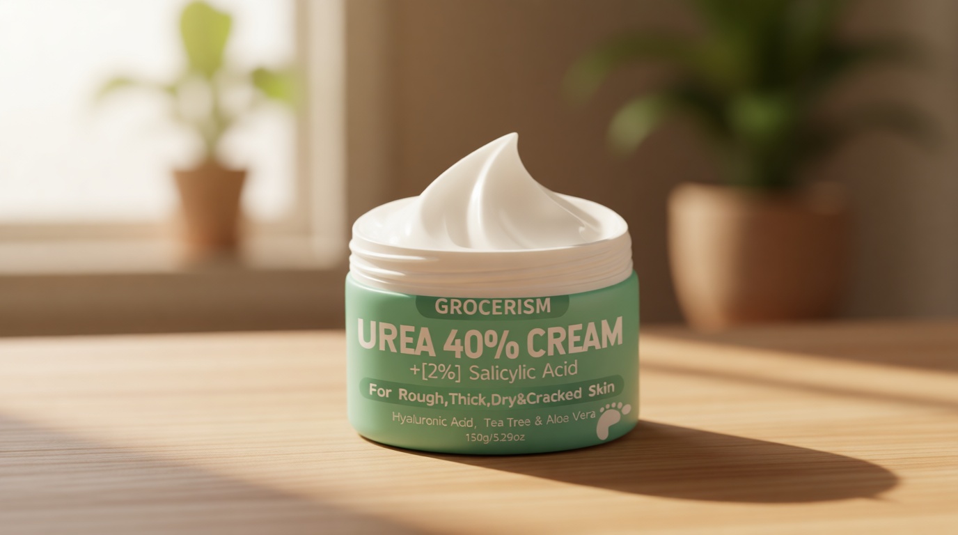 Grocerism Urea Cream 40 Percent For Feet Plus 2% Salicylic Acid 5.29 oz || Foot Cream and Hand Cream Maximum Strength with Hyaluronic Acid,Tea Tree,and Aloe Vera For Deep Moisturizes,Callus Remover